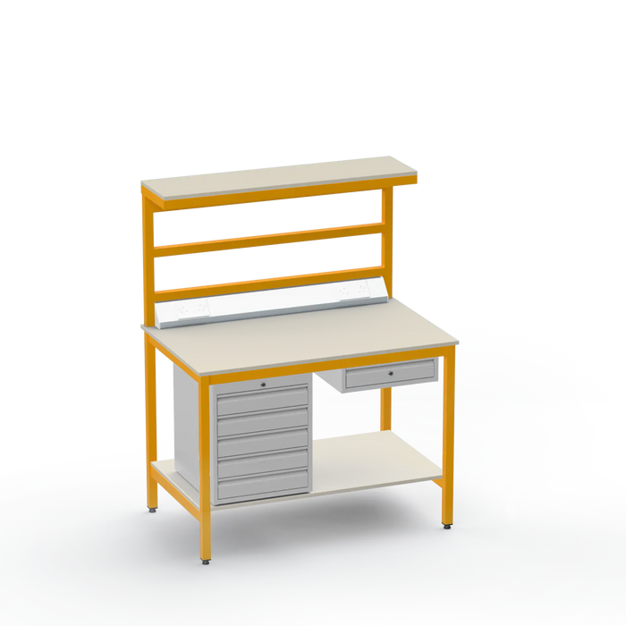 Electronics ESD Workbench | Anti-Static Worktop | 5 Drawers & Single Drawer & Bench Top Electrical & Upper & Lower Shelves