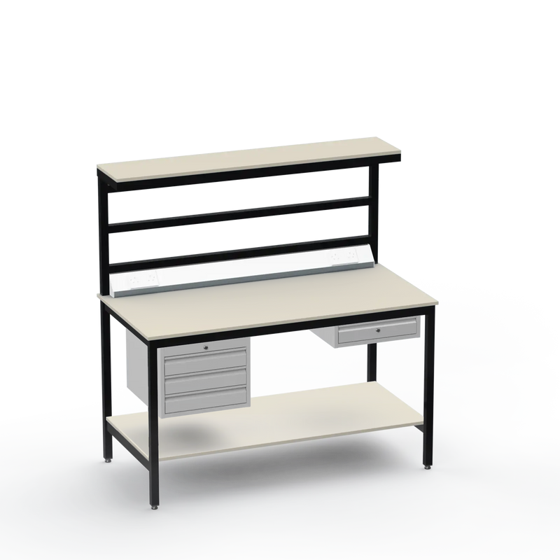Electronics ESD Workbench | Anti-Static Worktop | 3 Drawers & Single Drawer, Electrical, Upper & Lower Shelf