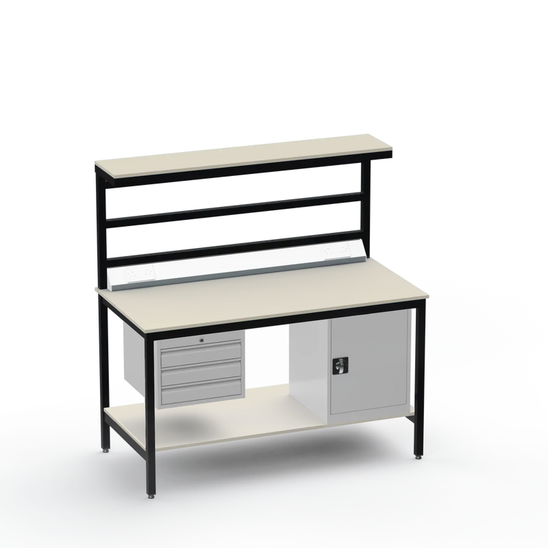 Electronics ESD Workbench | Anti-Static Worktop | 3 Drawers & Cupboard | Benchtop Electrical | Upper & Lower Shelves