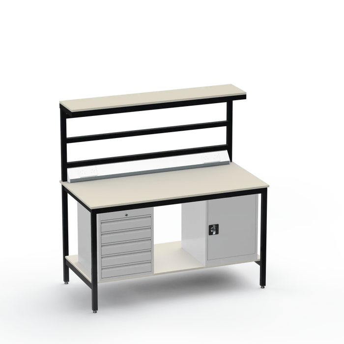 Electronics ESD Workbench | Anti-Static Worktop | 5 Drawers & Cupboard | Benchtop Electrical | Upper & Lower Shelves
