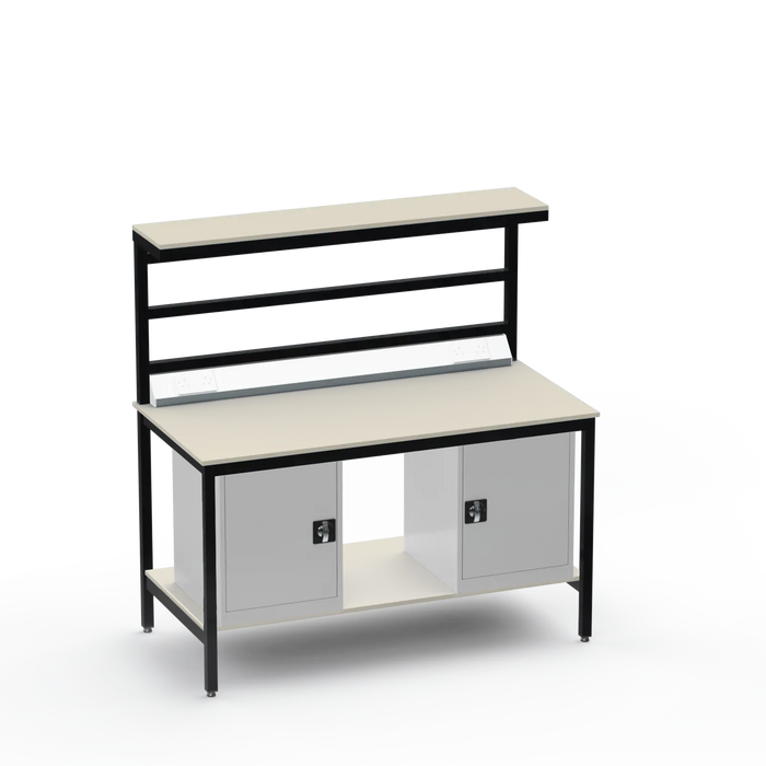 Electronics ESD Workbench | Anti-Static Worktop | Twin Cupboards & Upper & Lower Shelves & Benchtop Electrical