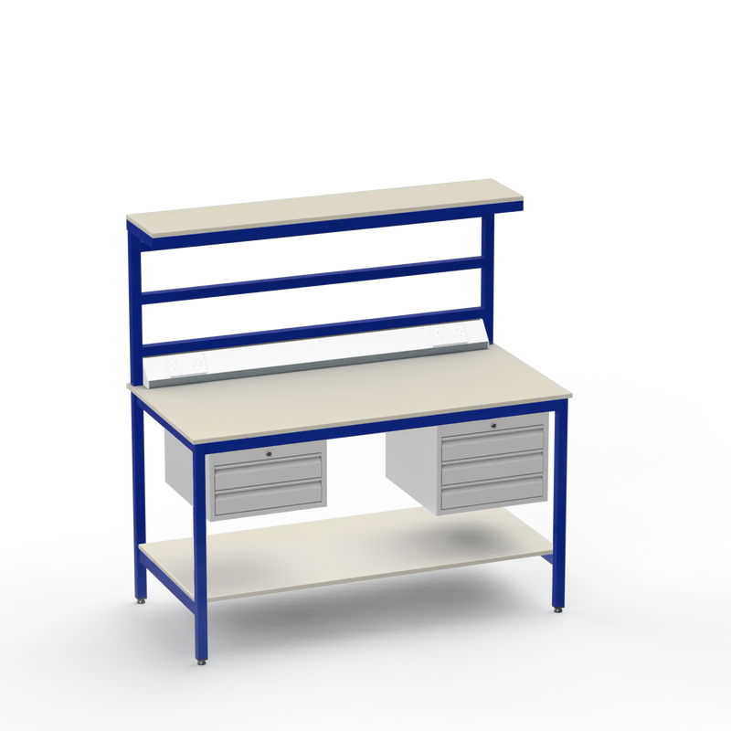Electronics ESD Workbench | Anti-Static Worktop | 2-Drawer & 3-Drawer Units | Upper & Lower Shelves | Electrical
