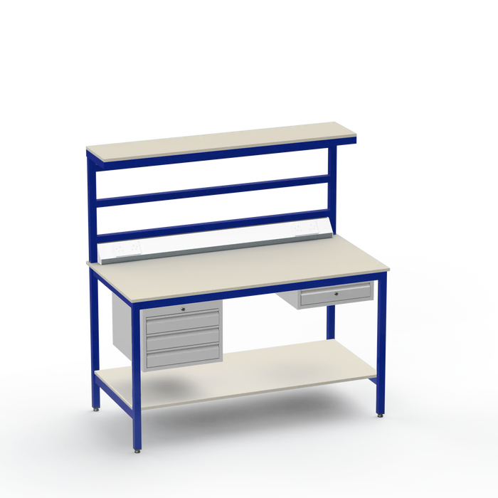 Electronics ESD Workbench | Anti-Static Worktop | 3 Drawers & Single Drawer, Electrical, Upper & Lower Shelf