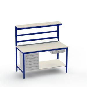 Electronics ESD Workbench | Anti-Static Worktop | 5 Drawers & Single Drawer & Bench Top Electrical & Upper & Lower Shelves