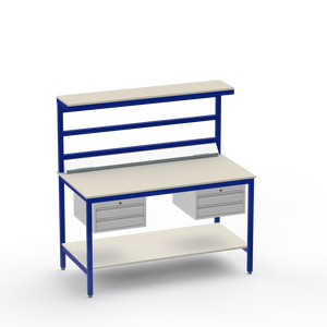 Electronics ESD Workbench | Anti-Static Worktop | Twin 2-Drawer Units & Electrical & Upper & Lower Shelves