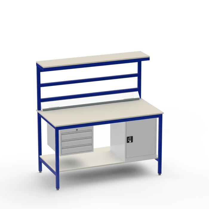 Electronics ESD Workbench | Anti-Static Worktop | 3 Drawers & Cupboard | Benchtop Electrical | Upper & Lower Shelves