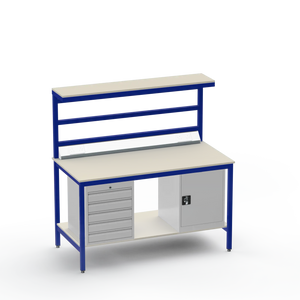Electronics ESD Workbench | Anti-Static Worktop | 5 Drawers & Cupboard | Benchtop Electrical | Upper & Lower Shelves