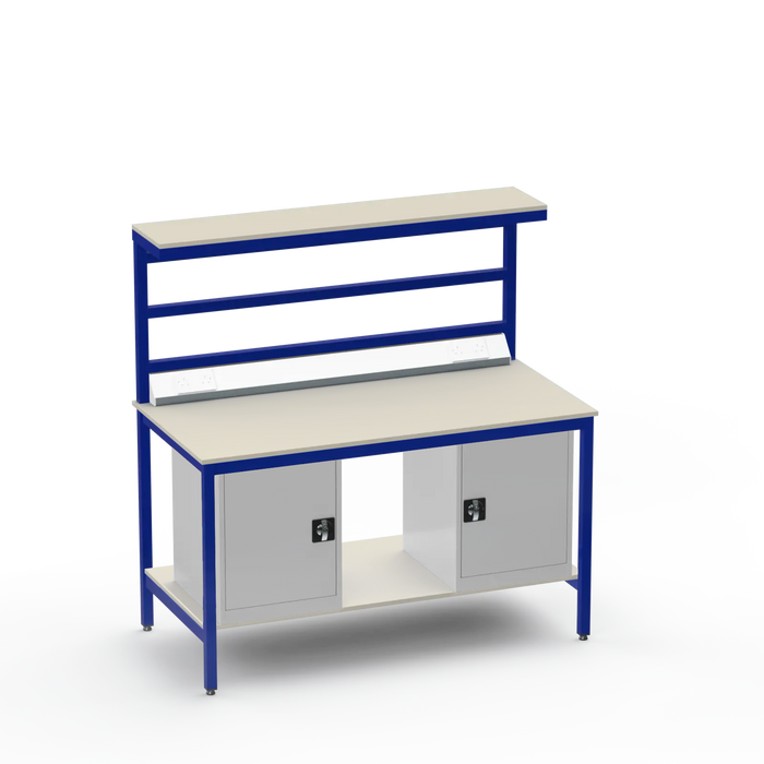 Electronics ESD Workbench | Anti-Static Worktop | Twin Cupboards & Upper & Lower Shelves & Benchtop Electrical