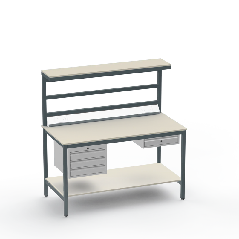 Electronics ESD Workbench | Anti-Static Worktop | 3 Drawers & Single Drawer, Electrical, Upper & Lower Shelf