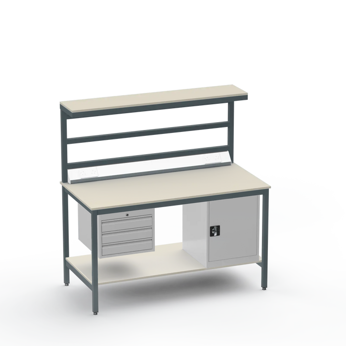 Electronics ESD Workbench | Anti-Static Worktop | 3 Drawers & Cupboard | Benchtop Electrical | Upper & Lower Shelves