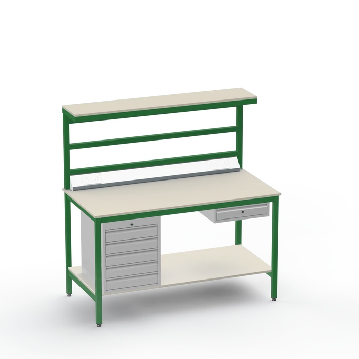 Electronics ESD Workbench | Anti-Static Worktop | 5 Drawers & Single Drawer & Bench Top Electrical & Upper & Lower Shelves
