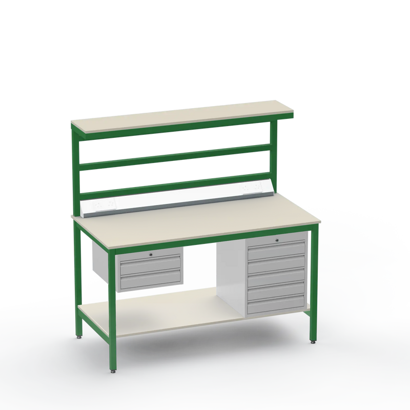Electronics ESD Workbench | Anti-Static Worktop | 2 Drawers & 5 Drawers & Upper & Lower Shelves & Electrical