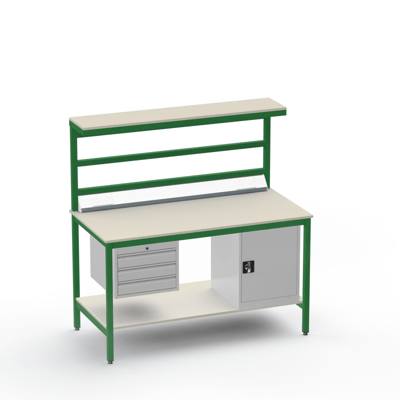 Electronics ESD Workbench | Anti-Static Worktop | 3 Drawers & Cupboard | Benchtop Electrical | Upper & Lower Shelves