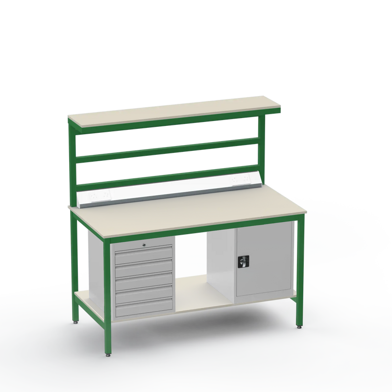 Electronics ESD Workbench | Anti-Static Worktop | 5 Drawers & Cupboard | Benchtop Electrical | Upper & Lower Shelves