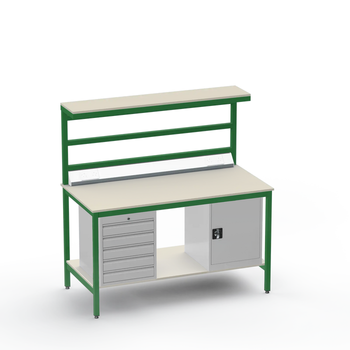 Electronics ESD Workbench | Anti-Static Worktop | 5 Drawers & Cupboard | Benchtop Electrical | Upper & Lower Shelves
