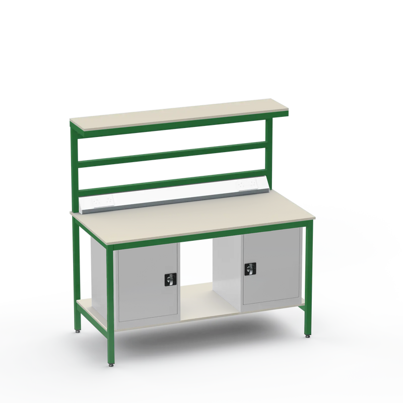 Electronics ESD Workbench | Anti-Static Worktop | Twin Cupboards & Upper & Lower Shelves & Benchtop Electrical