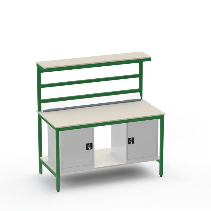 Electronics ESD Workbench | Anti-Static Worktop | Twin Cupboards & Upper & Lower Shelves & Benchtop Electrical