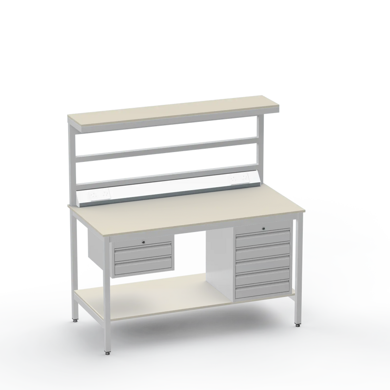 Electronics ESD Workbench | Anti-Static Worktop | 2 Drawers & 5 Drawers & Upper & Lower Shelves & Electrical