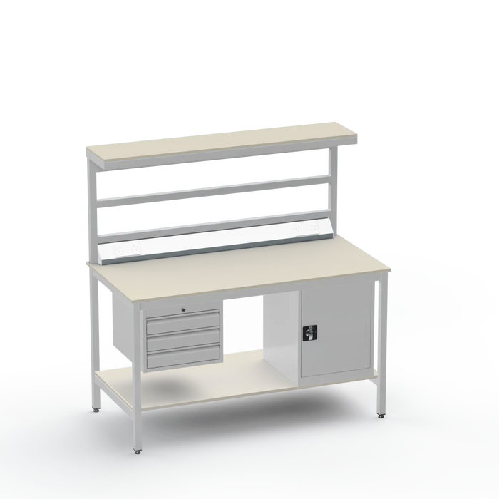 Electronics ESD Workbench | Anti-Static Worktop | 3 Drawers & Cupboard | Benchtop Electrical | Upper & Lower Shelves