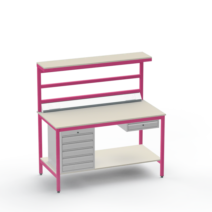 Electronics ESD Workbench | Anti-Static Worktop | 5 Drawers & Single Drawer & Bench Top Electrical & Upper & Lower Shelves