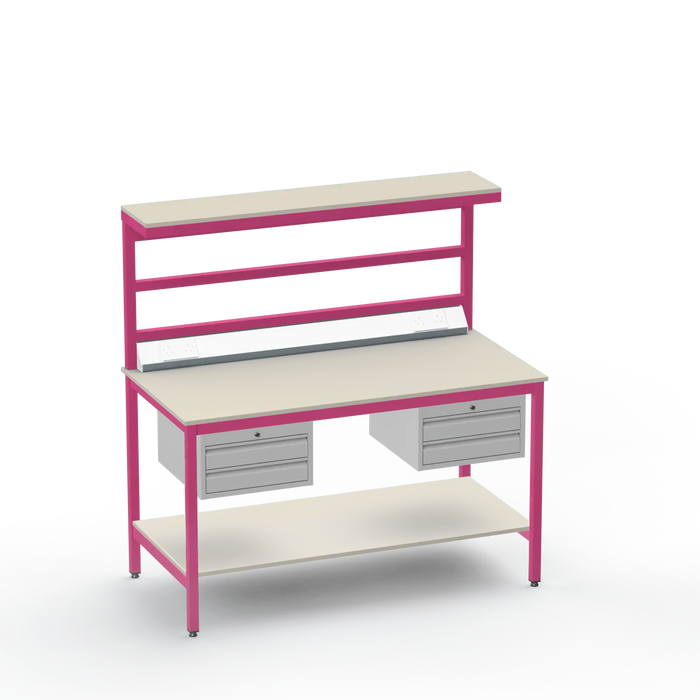 Electronics ESD Workbench | Anti-Static Worktop | Twin 2-Drawer Units & Electrical & Upper & Lower Shelves
