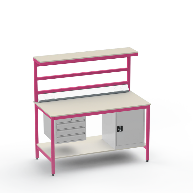 Electronics ESD Workbench | Anti-Static Worktop | 3 Drawers & Cupboard | Benchtop Electrical | Upper & Lower Shelves