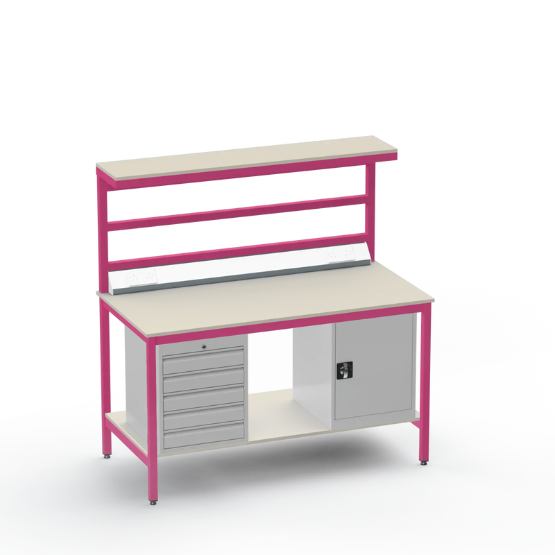 Electronics ESD Workbench | Anti-Static Worktop | 5 Drawers & Cupboard | Benchtop Electrical | Upper & Lower Shelves