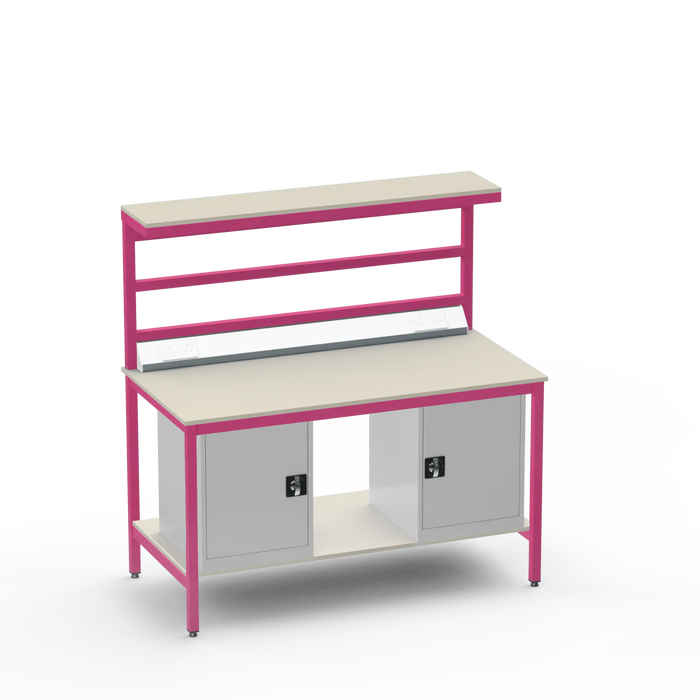 Electronics ESD Workbench | Anti-Static Worktop | Twin Cupboards & Upper & Lower Shelves & Benchtop Electrical