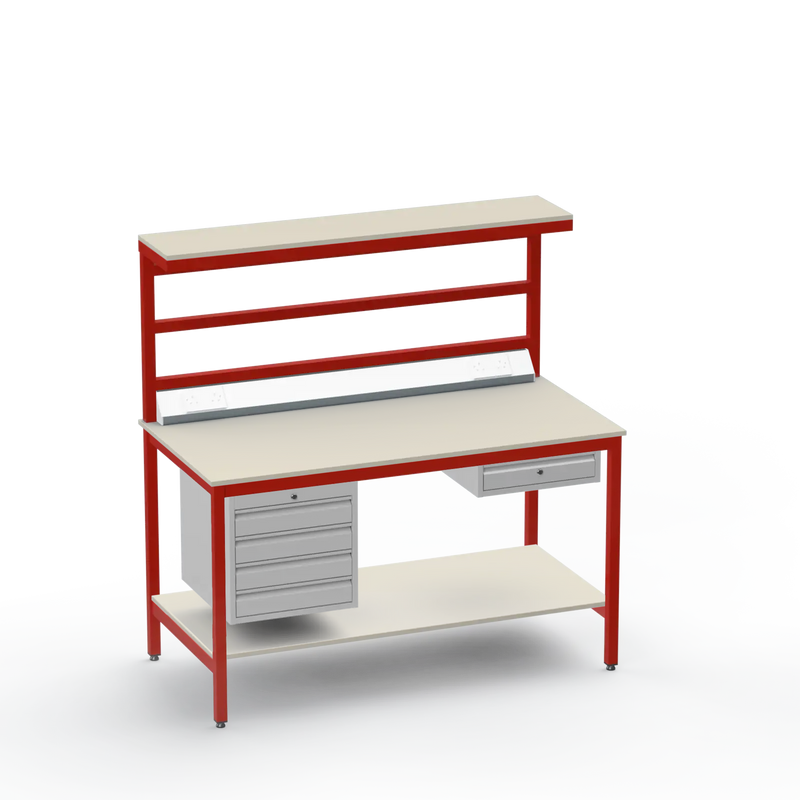 ESD Workbench | Anti-Static Worktop | 4 Drawers & Single Drawer | Upper & Lower Shelves | Electrical