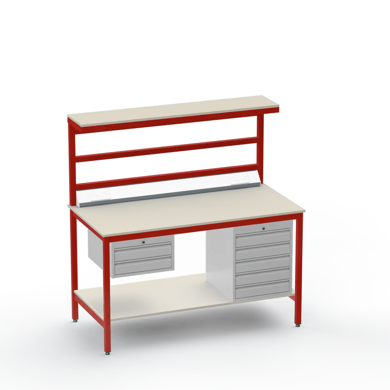 Electronics ESD Workbench | Anti-Static Worktop | 2 Drawers & 5 Drawers & Upper & Lower Shelves & Electrical