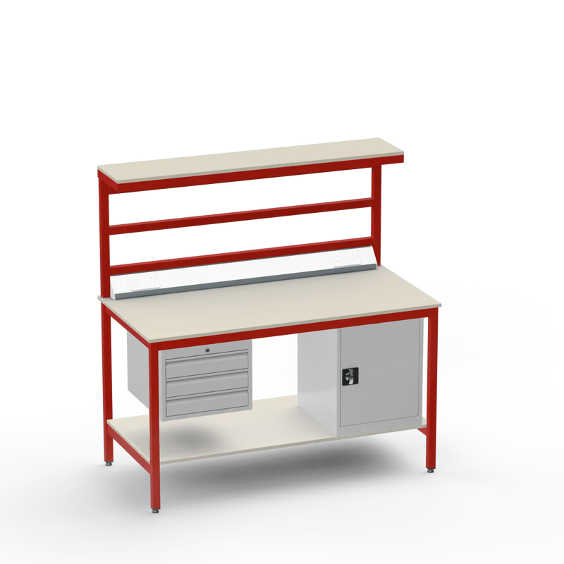Electronics ESD Workbench | Anti-Static Worktop | 3 Drawers & Cupboard | Benchtop Electrical | Upper & Lower Shelves