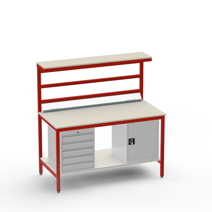 Electronics ESD Workbench | Anti-Static Worktop | 5 Drawers & Cupboard | Benchtop Electrical | Upper & Lower Shelves