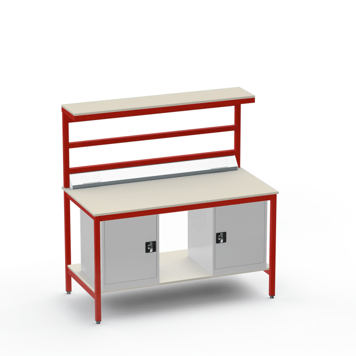 Electronics ESD Workbench | Anti-Static Worktop | Twin Cupboards & Upper & Lower Shelves & Benchtop Electrical
