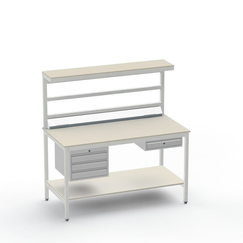 Electronics ESD Workbench | Anti-Static Worktop | 3 Drawers & Single Drawer, Electrical, Upper & Lower Shelf