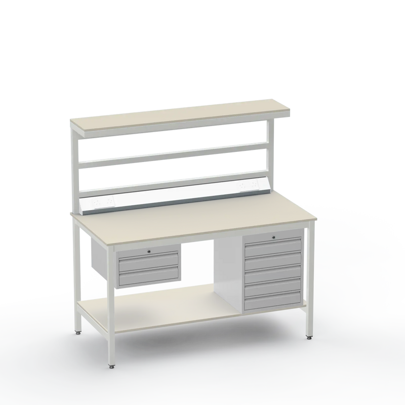 Electronics ESD Workbench | Anti-Static Worktop | 2 Drawers & 5 Drawers & Upper & Lower Shelves & Electrical