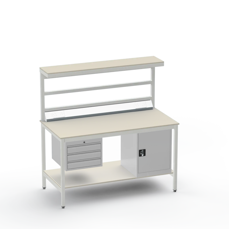 Electronics ESD Workbench | Anti-Static Worktop | 3 Drawers & Cupboard | Benchtop Electrical | Upper & Lower Shelves