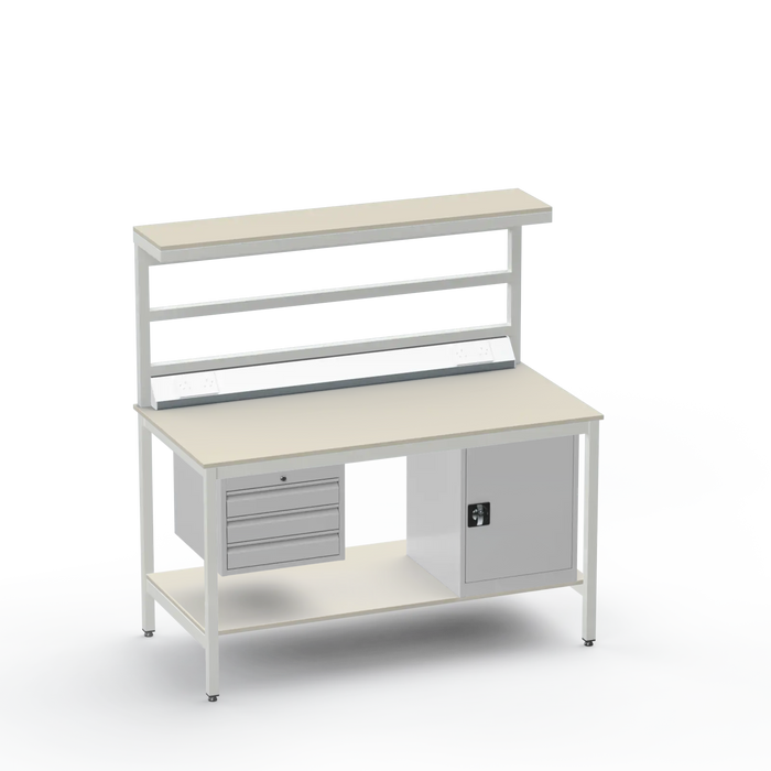 Electronics ESD Workbench | Anti-Static Worktop | 3 Drawers & Cupboard | Benchtop Electrical | Upper & Lower Shelves