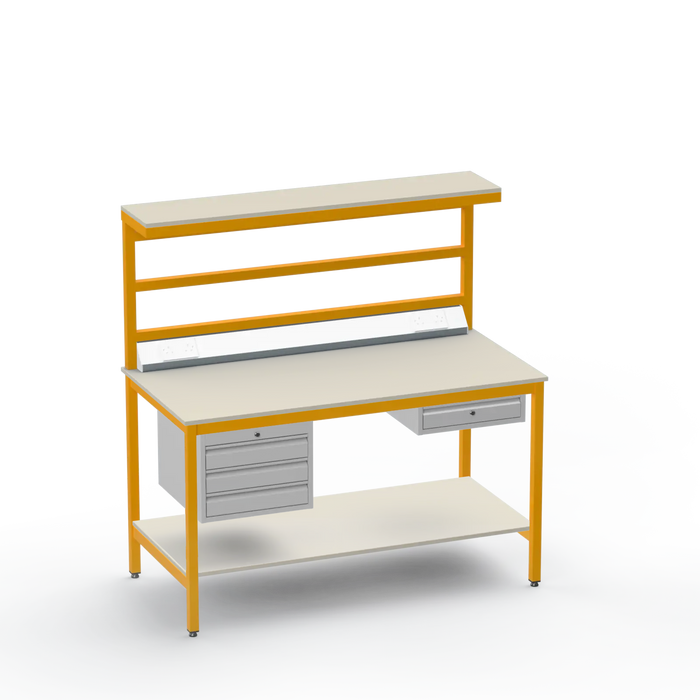 Electronics ESD Workbench | Anti-Static Worktop | 3 Drawers & Single Drawer, Electrical, Upper & Lower Shelf