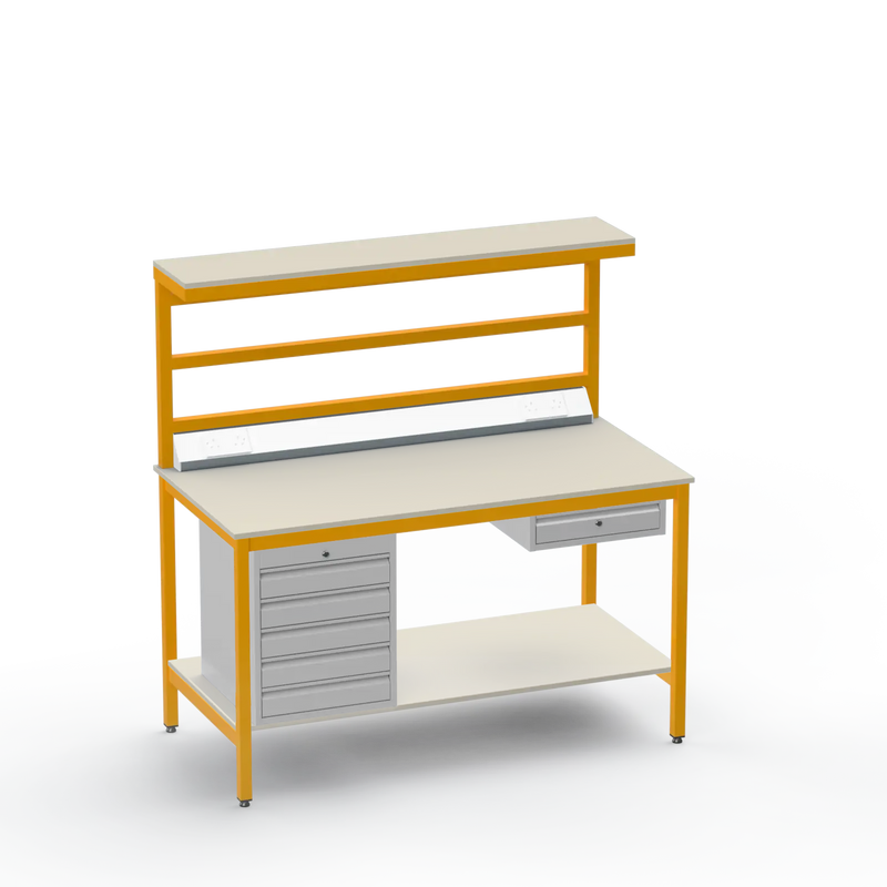 Electronics ESD Workbench | Anti-Static Worktop | 5 Drawers & Single Drawer & Bench Top Electrical & Upper & Lower Shelves