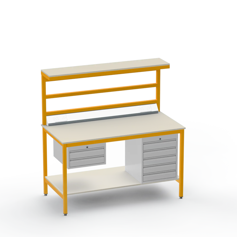 Electronics ESD Workbench | Anti-Static Worktop | 2 Drawers & 5 Drawers & Upper & Lower Shelves & Electrical