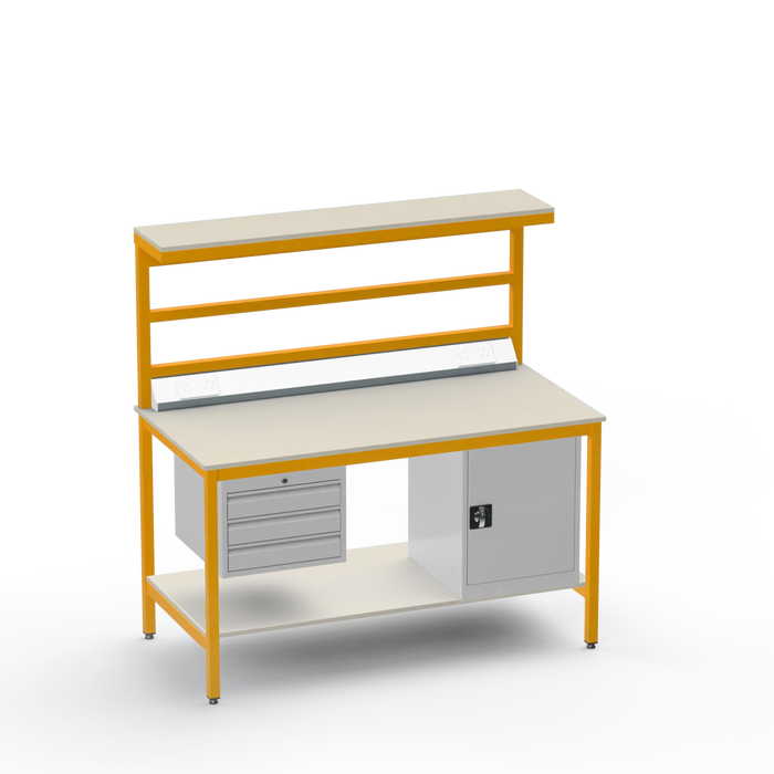 Electronics ESD Workbench | Anti-Static Worktop | 3 Drawers & Cupboard | Benchtop Electrical | Upper & Lower Shelves