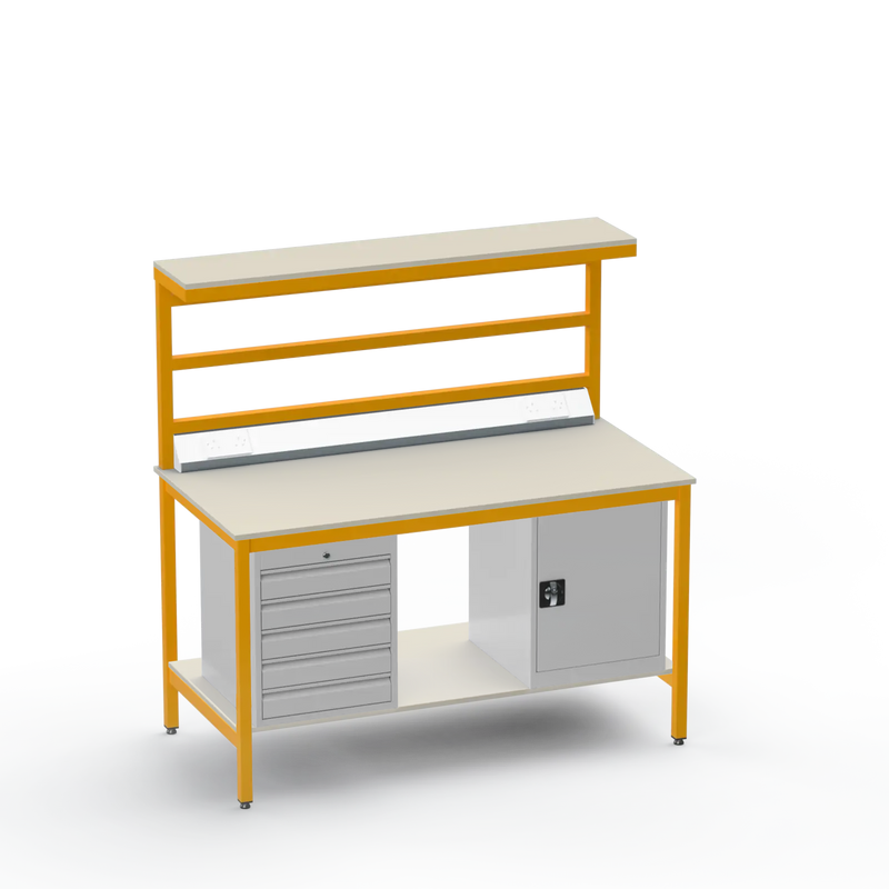 Electronics ESD Workbench | Anti-Static Worktop | 5 Drawers & Cupboard | Benchtop Electrical | Upper & Lower Shelves