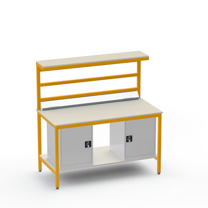 Electronics ESD Workbench | Anti-Static Worktop | Twin Cupboards & Upper & Lower Shelves & Benchtop Electrical