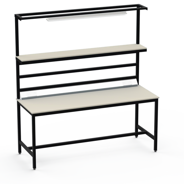 Electronics ESD Workbench | Anti-Static Worktop | Upper Shelf, Lighting Rail, Light Fitting & Worktop Electrical