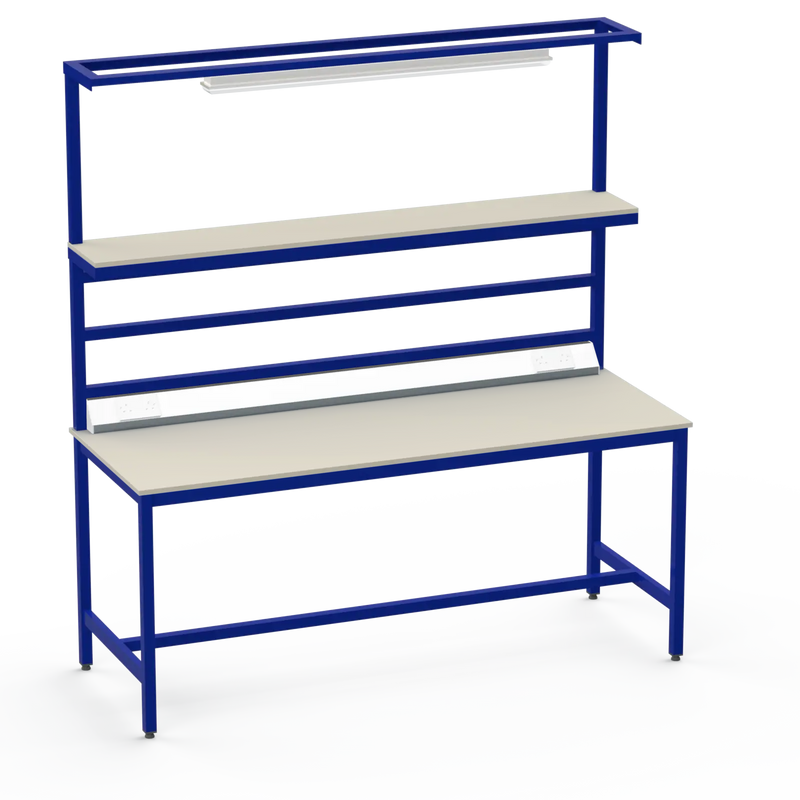 Electronics ESD Workbench | Anti-Static Worktop | Upper Shelf, Lighting Rail, Light Fitting & Worktop Electrical