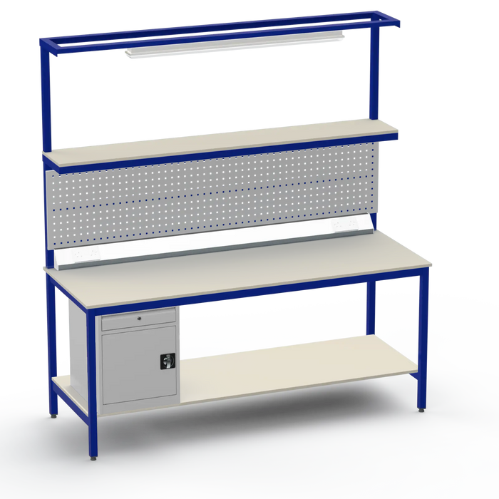 Electronics ESD Workbench | Anti-Static Worktop | Cupboard With Drawer | Tool Panel | Lighting Rail & Electrical