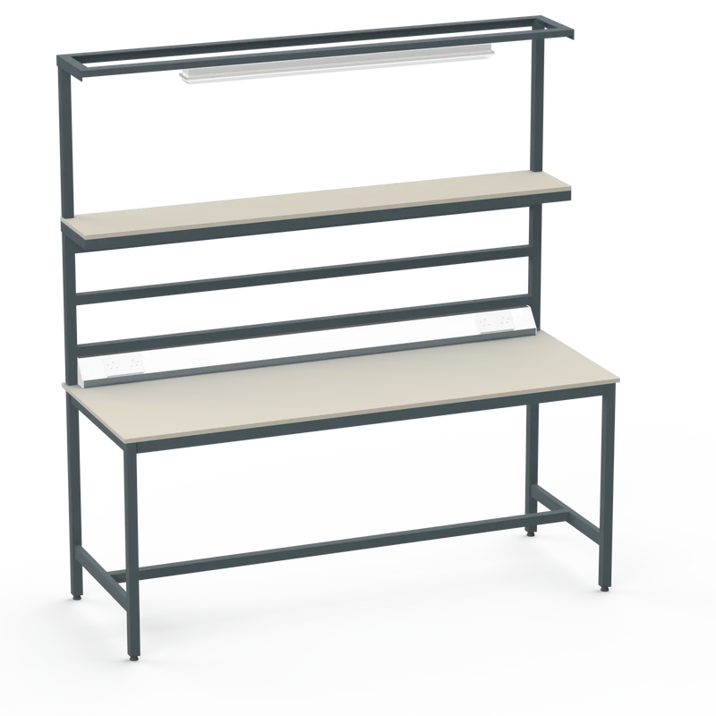 Electronics ESD Workbench | Anti-Static Worktop | Upper Shelf, Lighting Rail, Light Fitting & Worktop Electrical
