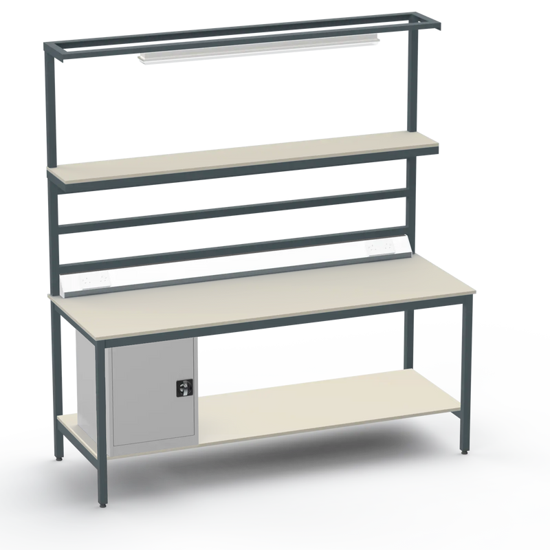 Electronics ESD Workbench | Anti-Static Worktop | Cupboard & Upper & Lower Shelves & Lighting & Electrical