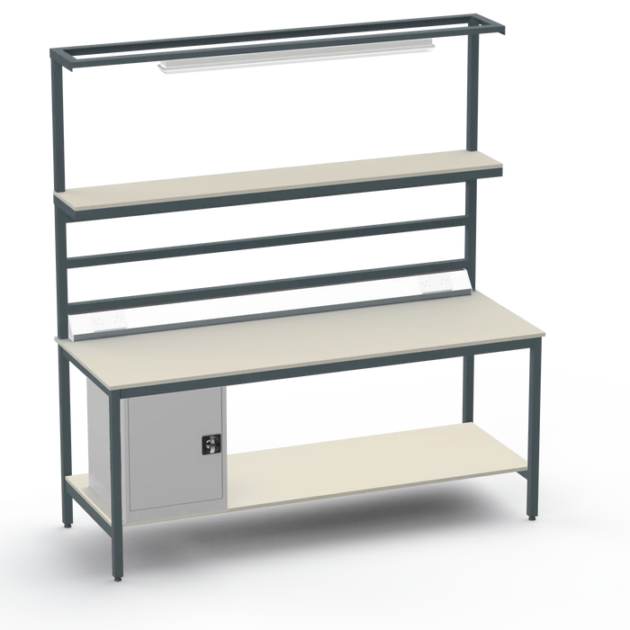 Electronics ESD Workbench | Anti-Static Worktop | Cupboard & Upper & Lower Shelves & Lighting & Electrical