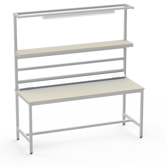 Electronics ESD Workbench | Anti-Static Worktop | Upper Shelf, Lighting Rail, Light Fitting & Worktop Electrical